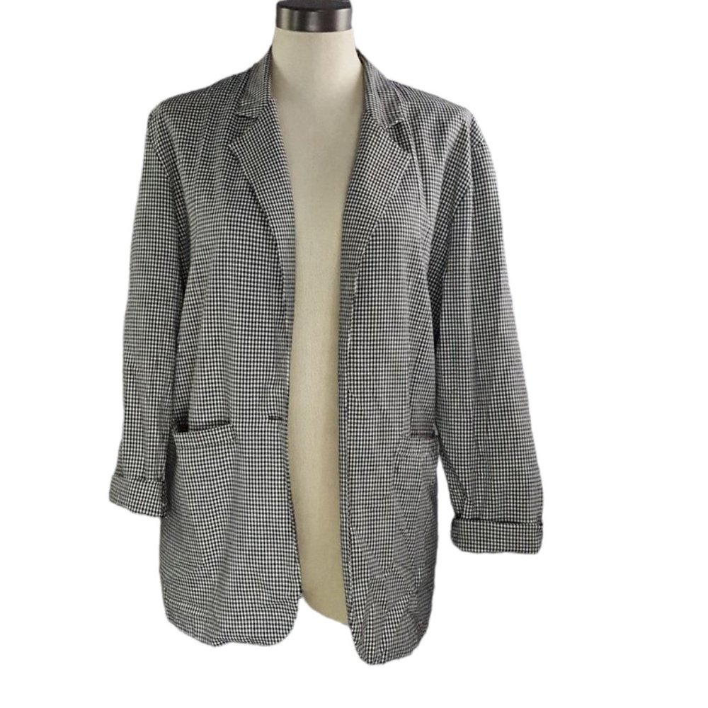 Cruise Blues Vintage Houndstooth Plaid Checkered Blazer Black White